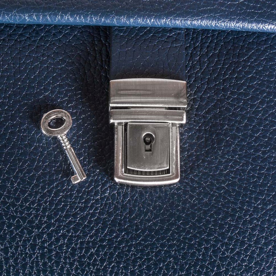 Кожаный стильный портфель из мягкой кожи синего цвета - DESISAN (11598)