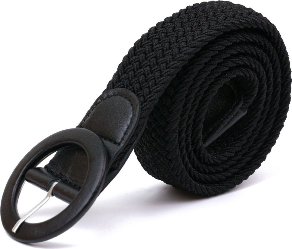 Женский текстильный ремень черного цвета с круглой пряжкой Vintage (2420821)