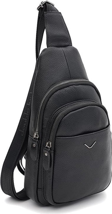 Мужской кожаный рюкзак-слинг среднего размера в черном цвете через плечо Keizer (59163)
