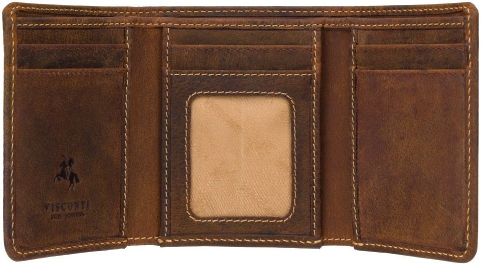 Темно-коричневый компактный кошелек из винтажной кожи тройного сложения Visconti Apache 69163