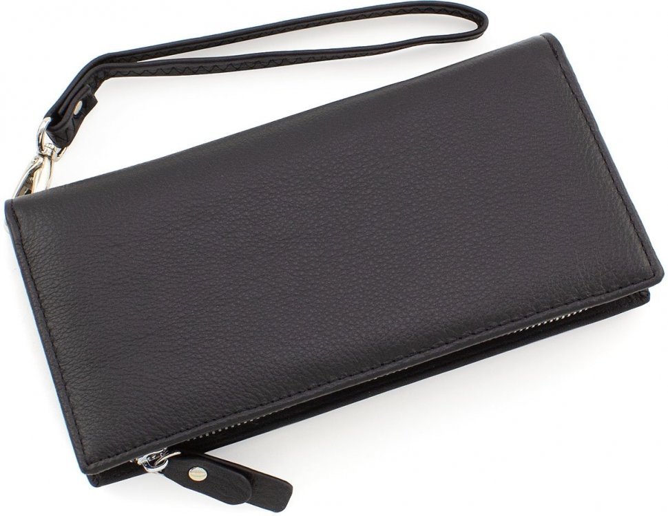 Вместительный кожаный кошелек черного цвета под много карточек ST Leather (15383)