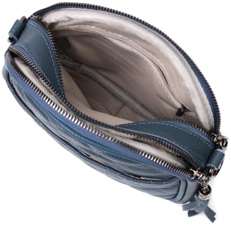 Женская стеганая сумка из натуральной кожи синего цвета с длинным ремешком Vintage 2422327