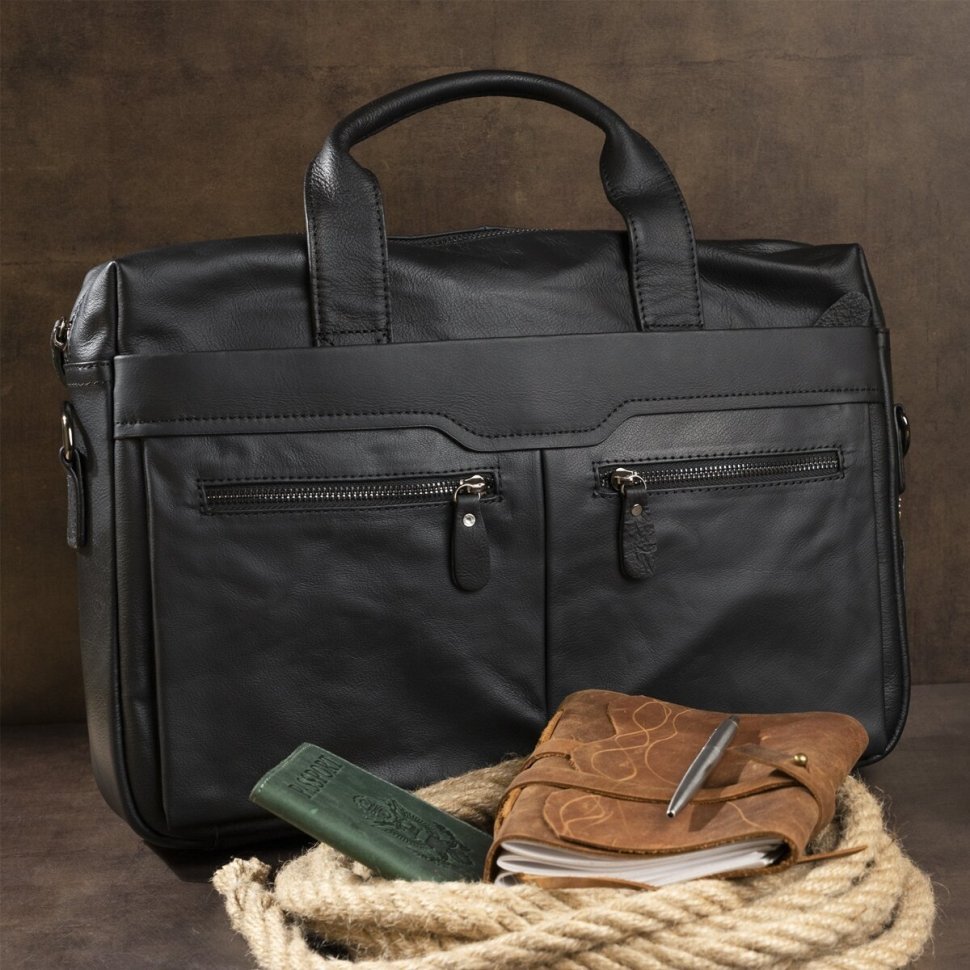 Черная мужская деловая сумка для ноутбука и документов А4 VINTAGE STYLE (14054)