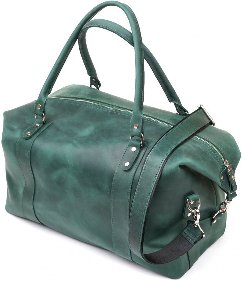 Зеленая дорожная сумка из натуральной высококачественной кожи SHVIGEL (11128)