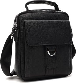 Мужская черная кожаная сумка-барсетка на молнии Keizer (21340)