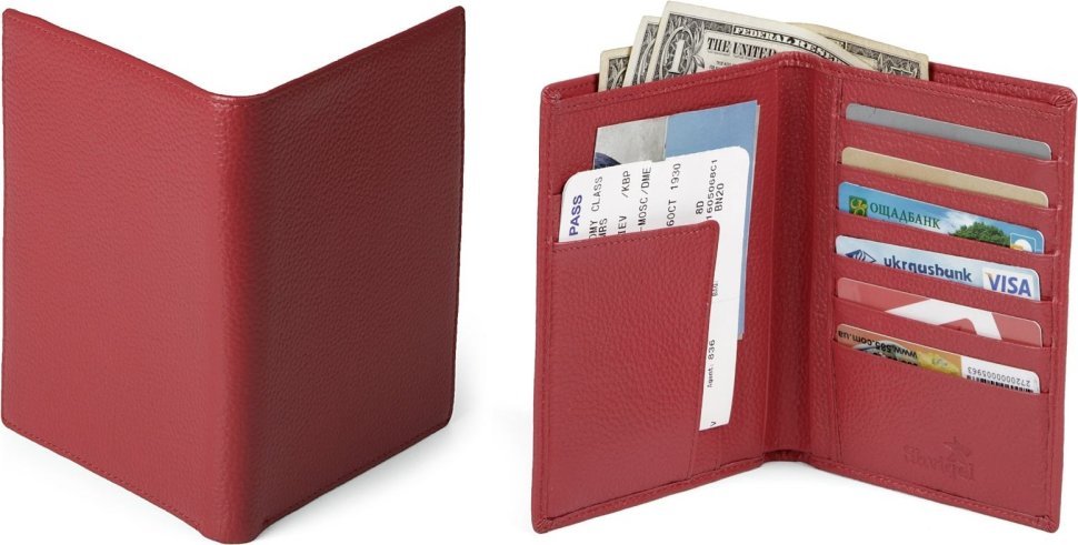 Женское портмоне из натуральной кожи красного цвета с карманом под паспорт SHVIGEL (2413831)
