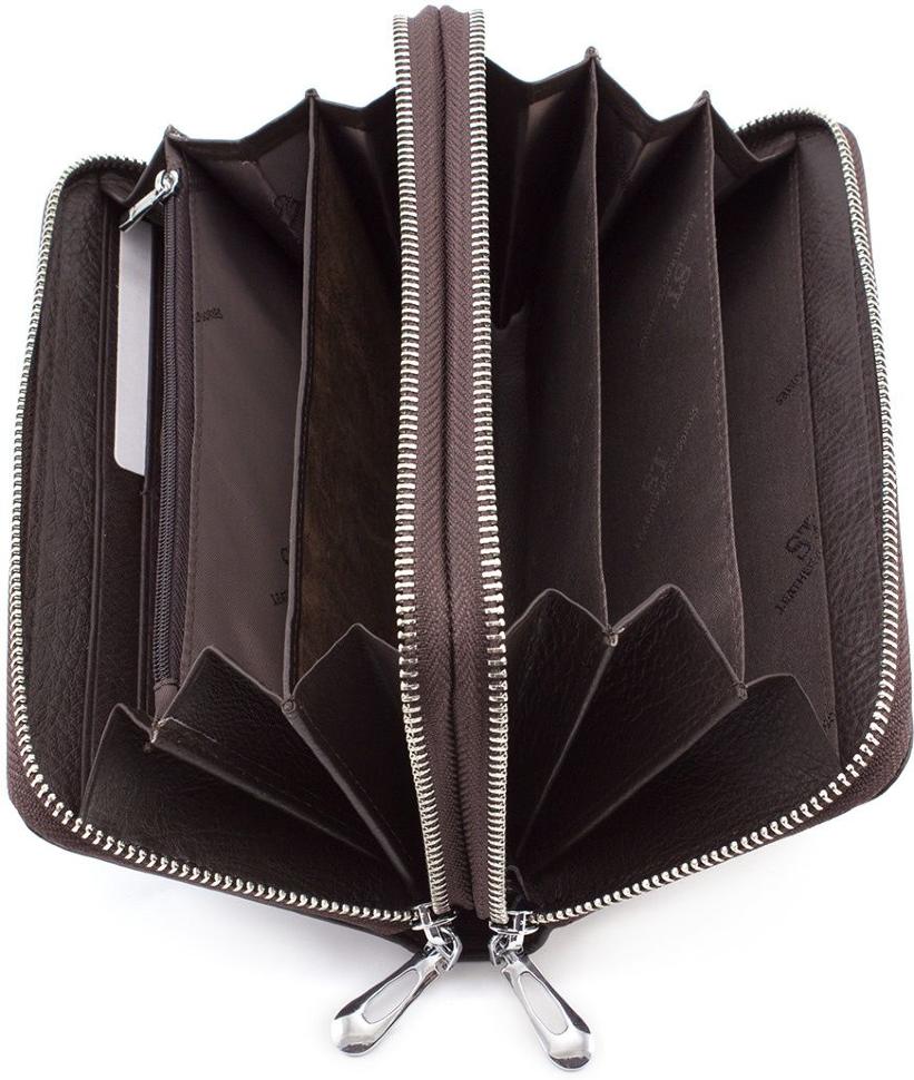 Коричневый кожаный клатч на две молнии ST Leather (18847)