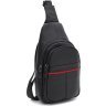 Мужской кожаный рюкзак-слинг черного цвета с красной полоской Keizer (59164) - 1