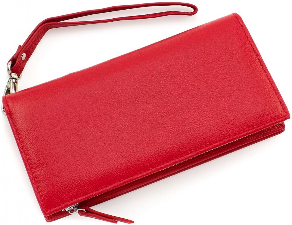 Красный женский кошелек большого размера с автономным отделом под карты ST Leather (15382)