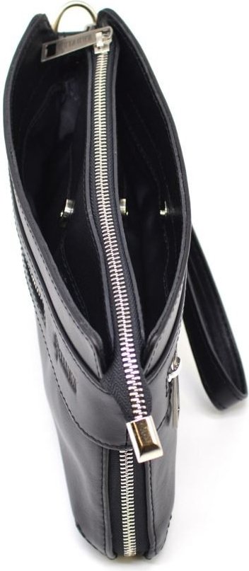 Мужской кожаный клатч-барсетка черного цвета на молнии TARWA (21724)