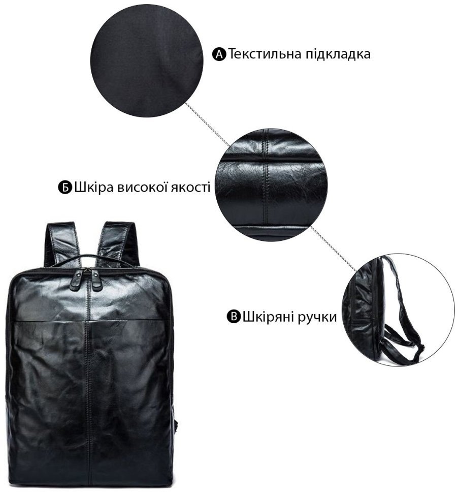 Елегантний чорний рюкзак під ноутбук на два відділення VINTAGE STYLE (14845)