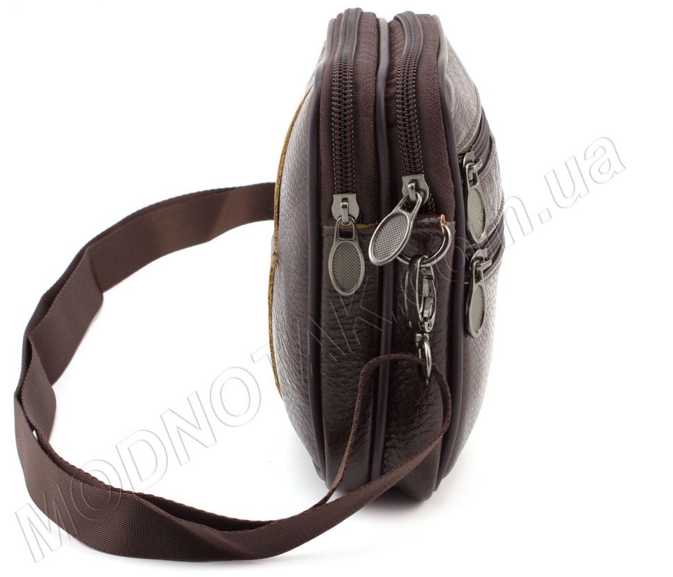 Кожаная недорогая сумка на пояс коричневого цвета Leather Collection (11527)