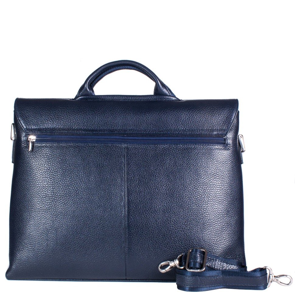 Синяя сумка-портфель из качественной турецкой кожи - DESISAN (11587)