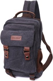 Черный текстильный рюкзак-слинг большого размера на две молнии Vintage 2422168