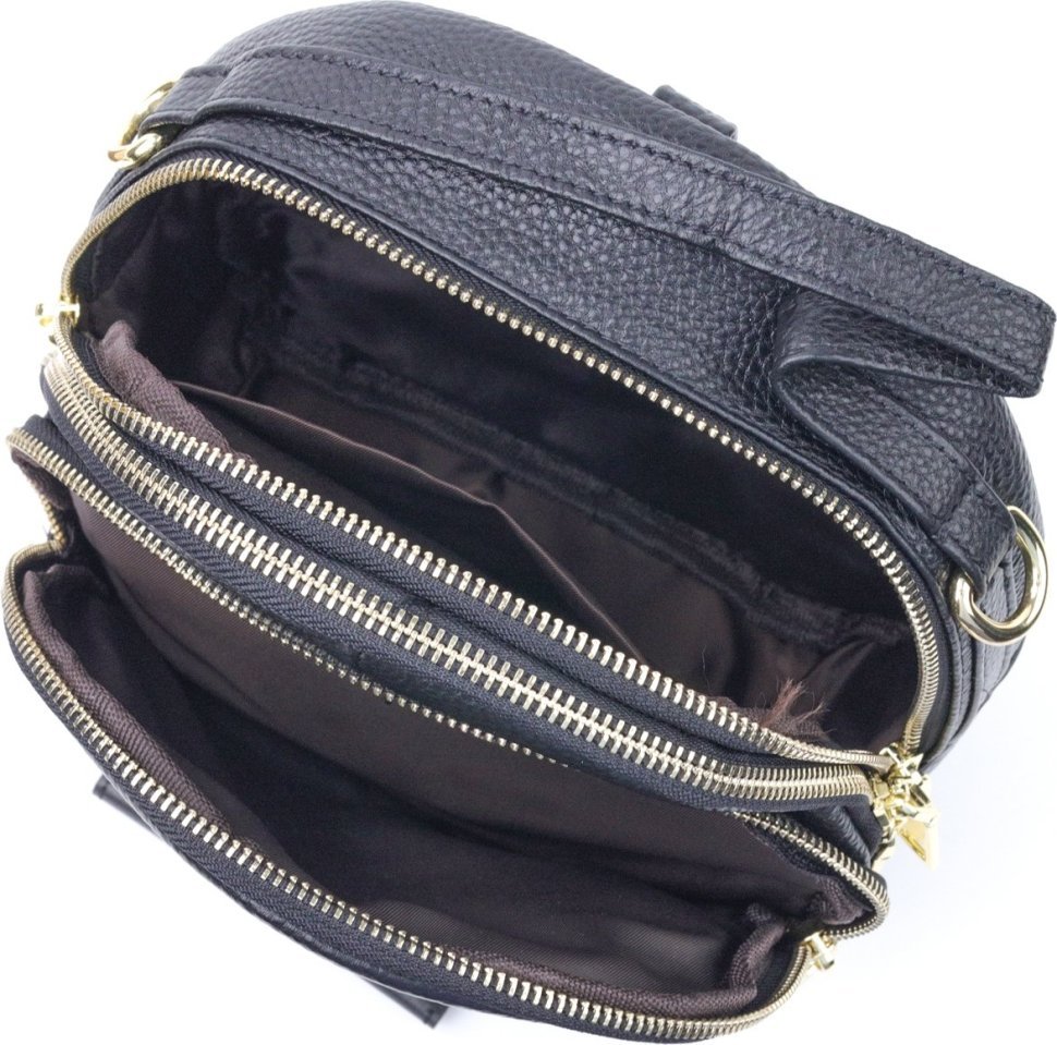 Маленькая женская сумка-рюкзак из качественной кожи черного цвета Vintage (20690)