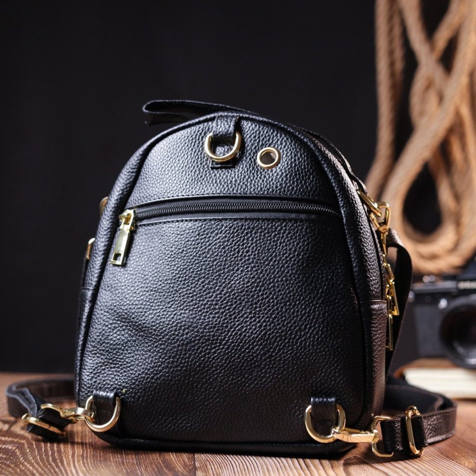 Маленькая женская сумка-рюкзак из качественной кожи черного цвета Vintage (20690)