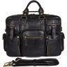 Многофункциональная кожаная сумка черного цвета с карманами VINTAGE STYLE (14204) - 2