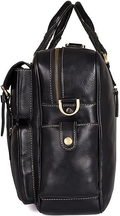 Многофункциональная кожаная сумка черного цвета с карманами VINTAGE STYLE (14204)