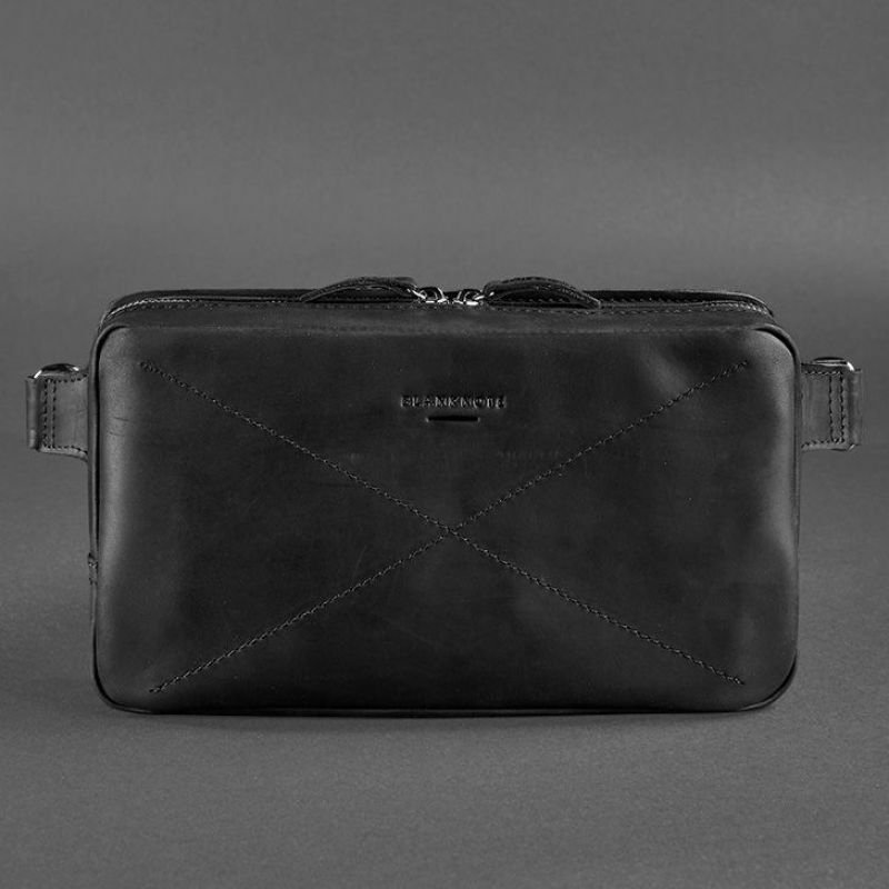 Черная сумка бананка из винтажной кожи на молнии BlankNote Dropbag Maxi (12734)