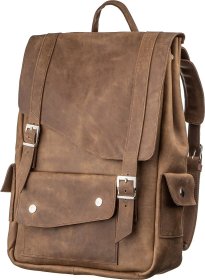 Большой кожаный рюкзак из винтажной кожи коричневого цвета с фиксацией на клапан SHVIGEL (13947)