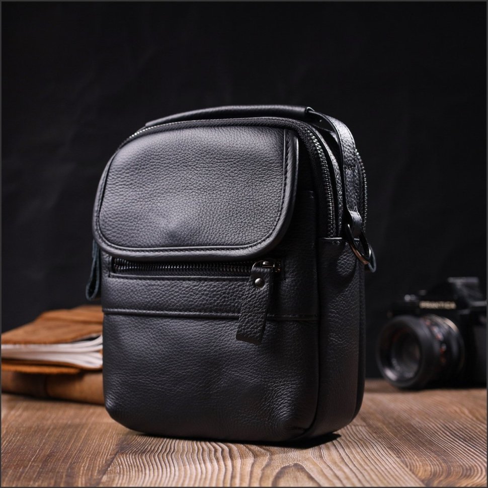 Повседневная мужская сумка-барсетка из натуральной кожи флотар черного цвета Vintage 2422147