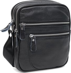 Мужская черная сумка маленького размера из натуральной кожи на плечо Keizer (21347)