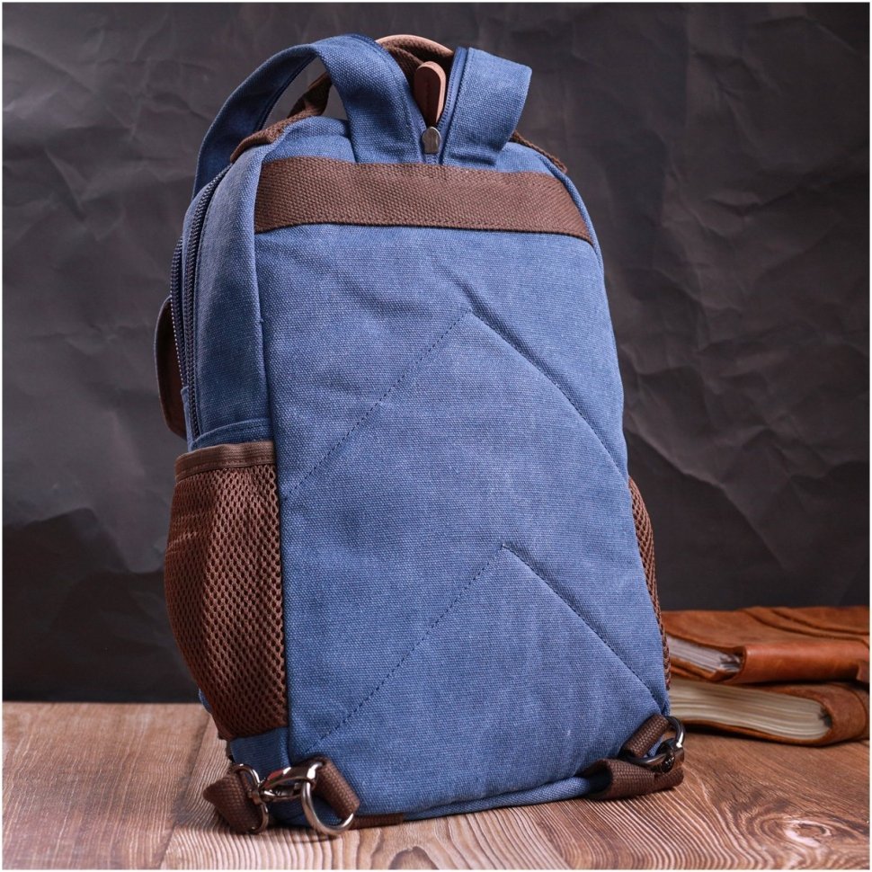 Большой мужской слинг-рюкзак из синего текстиля Vintage 2422169