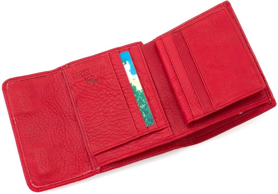 Маленький женский кожаный кошелек красного цвета под карточки Marco Coverna (17137)