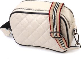 Женская белая сумка-кроссбоди из натуральной кожи на две молнии Vintage (2422117)