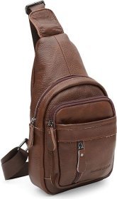 Мужской кожаный слинг-рюкзак коричневого цвета через плечо Keizer (22097)