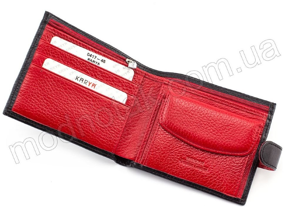 Черно-красный мужской кошелек на кнопке KARYA (0417-45)