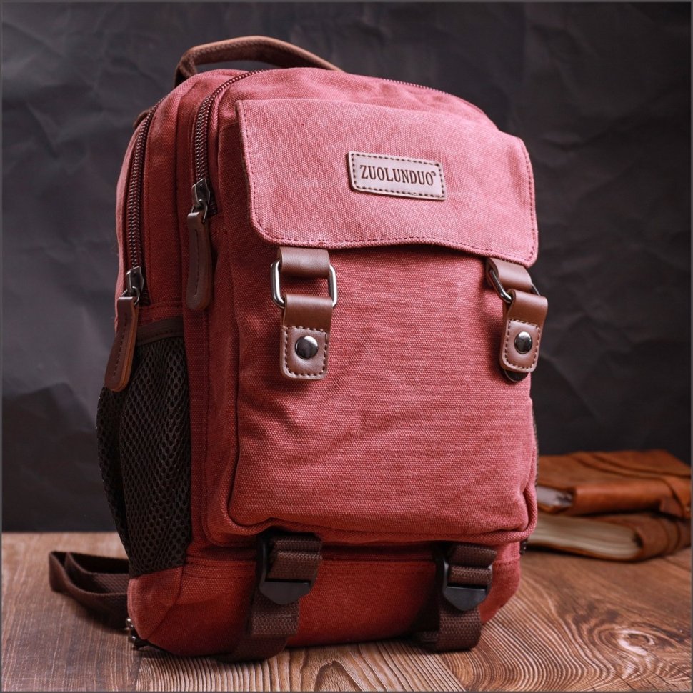 Мужская текстильная сумка-рюкзак бордового цвета на две молнии Vintage 2422170