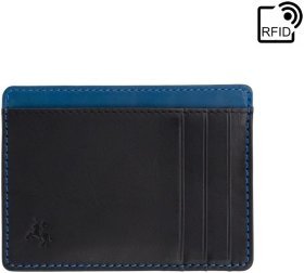 Кожаный картхолдер черно-синего цвета с RFID-защитой Visconti 69167