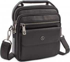 Черная мужская сумка барсетка вертикального типа на молнии H.T Leather (19567)