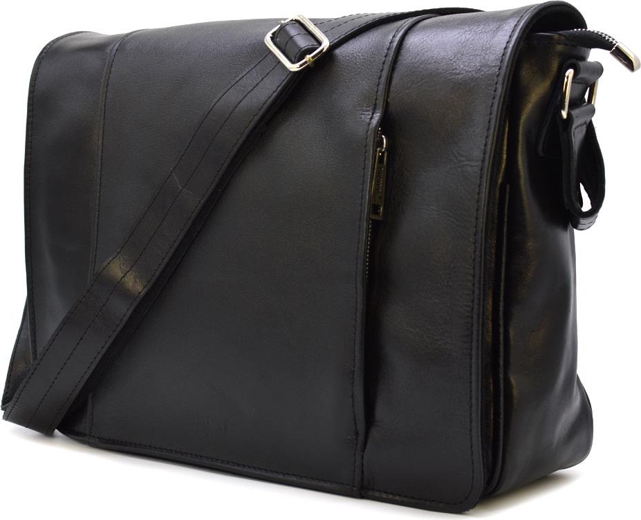 Мужская сумка-мессенджер через плечо из натуральной кожи черного цвета TARWA (21685)