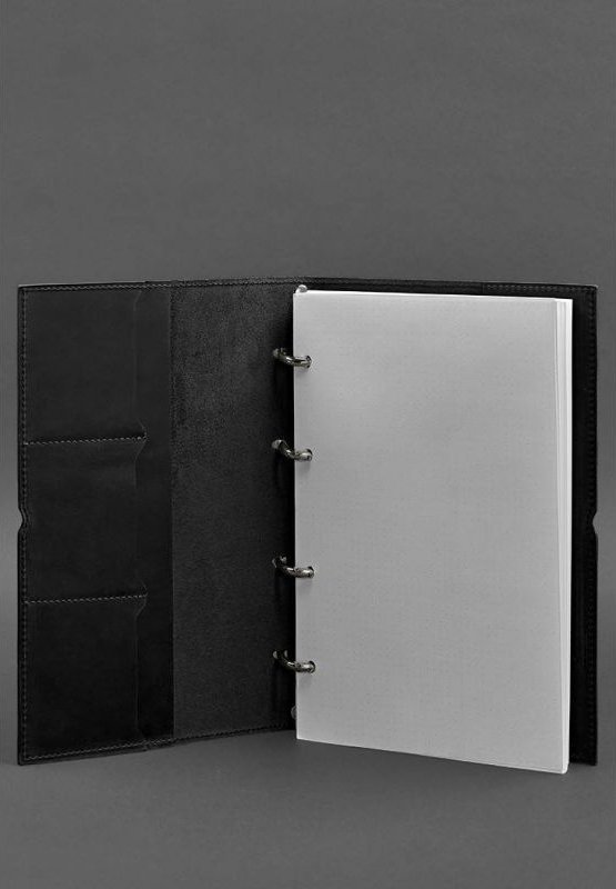 Кожаный блокнот А4 на кольцах (софт-бук) черного цвета - BlankNote (42668)