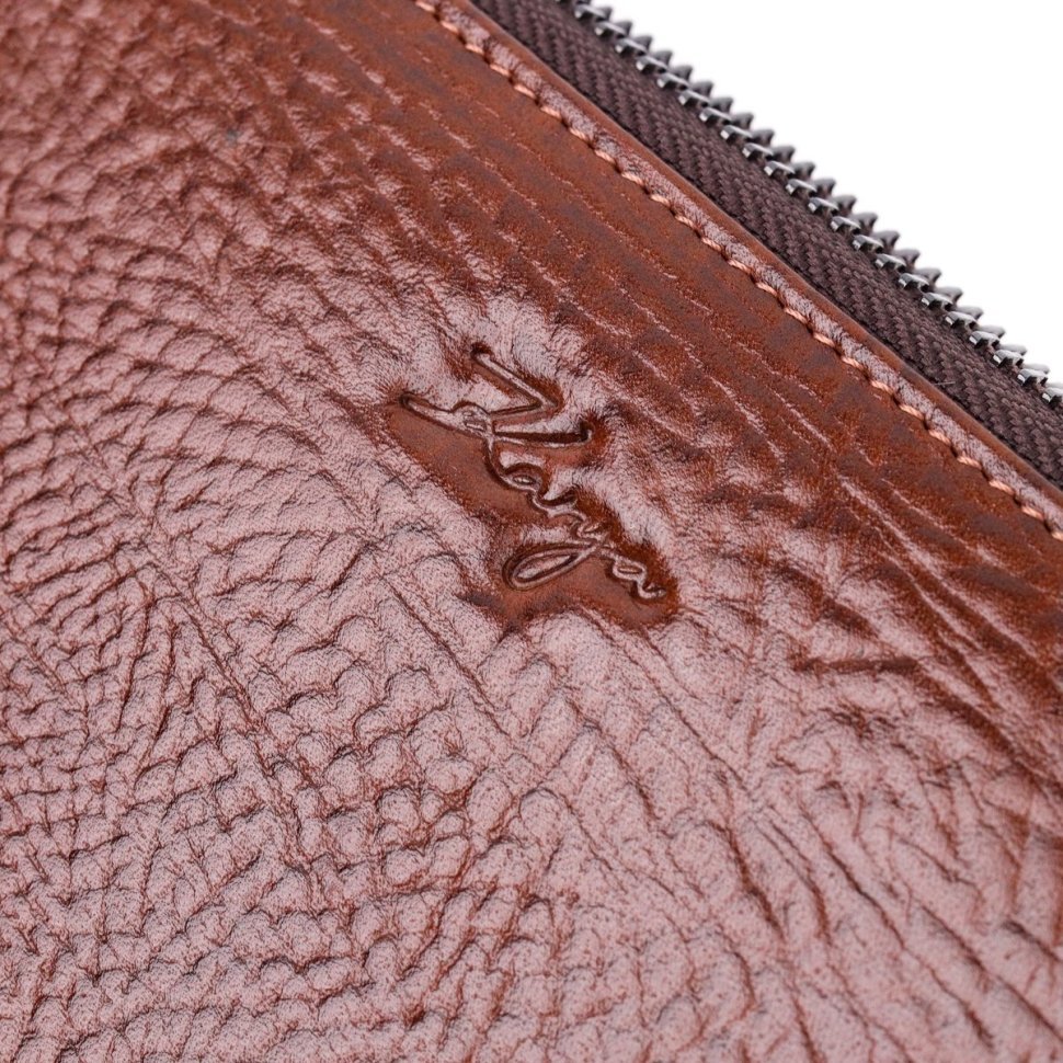 Коричневый кожаный мужской клатч с запястным ремешком на два отделения KARYA (2420854)