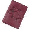 Кожаная обложка для паспорта марсалового цвета с картой Украины - Grande Pelle (21945) - 1