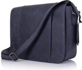 Синяя мужская сумка-мессенджер большого размера из винтажной кожи TARWA (21687)