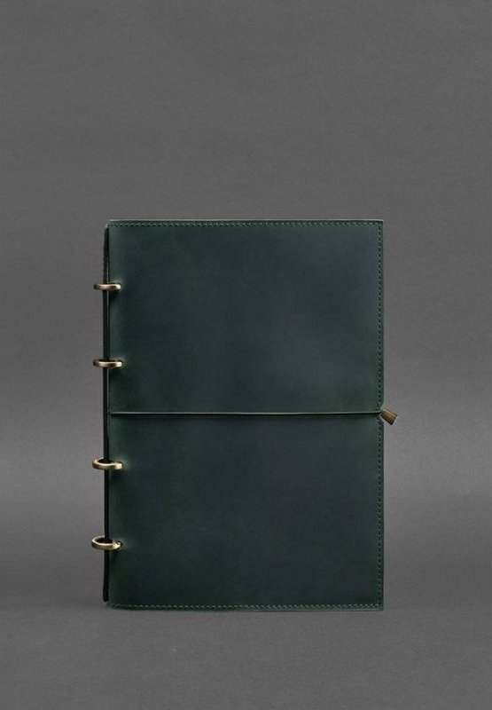 Кожаный блокнот А4 на кольцах (софт-бук) зеленого цвета - BlankNote (42669)