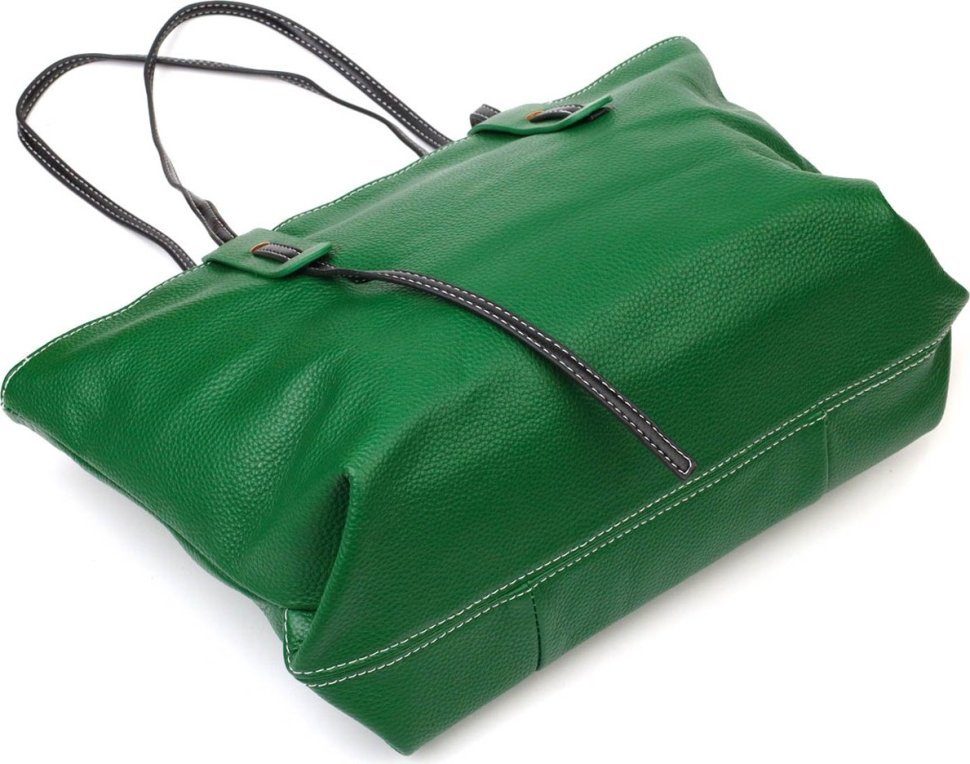 Женская вместительная сумка зеленого цвета из натуральной кожи с ручками Vintage (2422119)