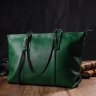 Женская вместительная сумка зеленого цвета из натуральной кожи с ручками Vintage (2422119) - 9