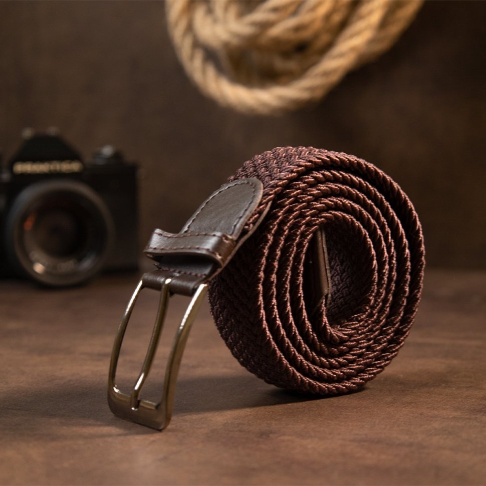 Текстильный мужской ремень под брюки коричневого цвета Vintage (2420523)