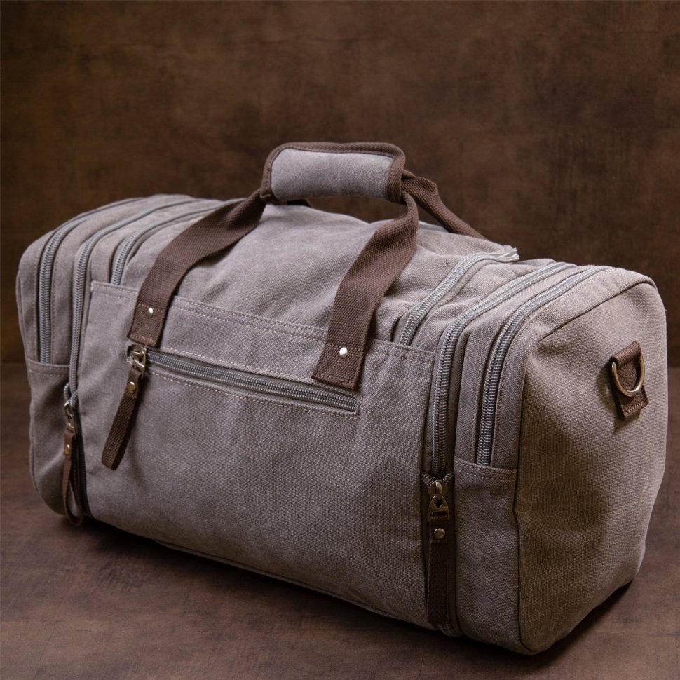 Серая дорожная сумка из текстиля с большим количеством отделений Vintage (20665)