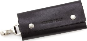 Черная ключница небольшого размера из гладкой кожи на кнопках Grande Pelle (21480)