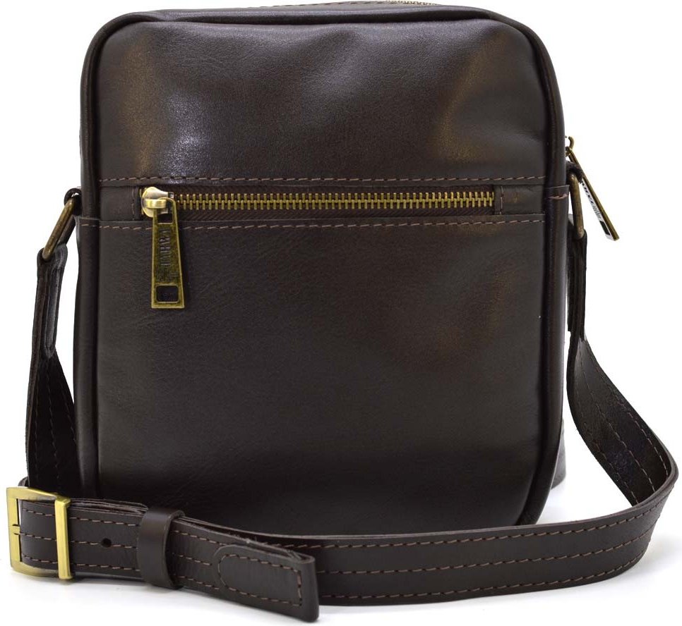 Маленькая мужская кожаная сумка-планшет на плечо в коричневом цвете TARWA (21669)
