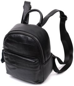 Маленький женский рюкзак из натуральной кожи черного цвета Vintage 2422434