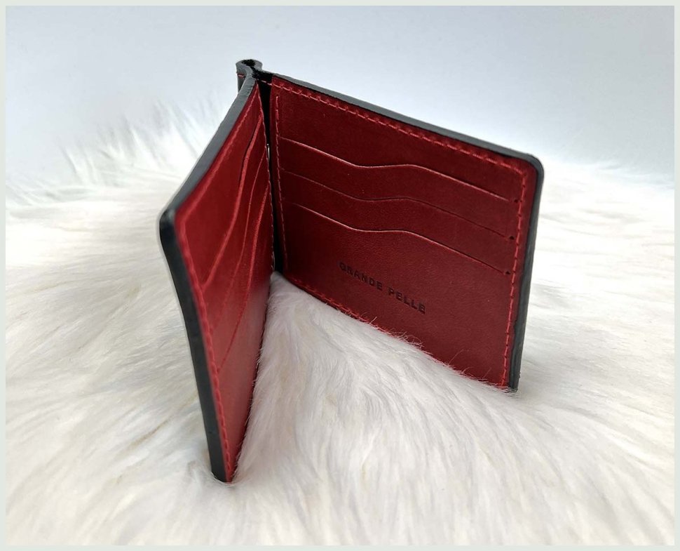 Стильный черно-красный зажим для купюр и карточек Grande Pelle (13104)