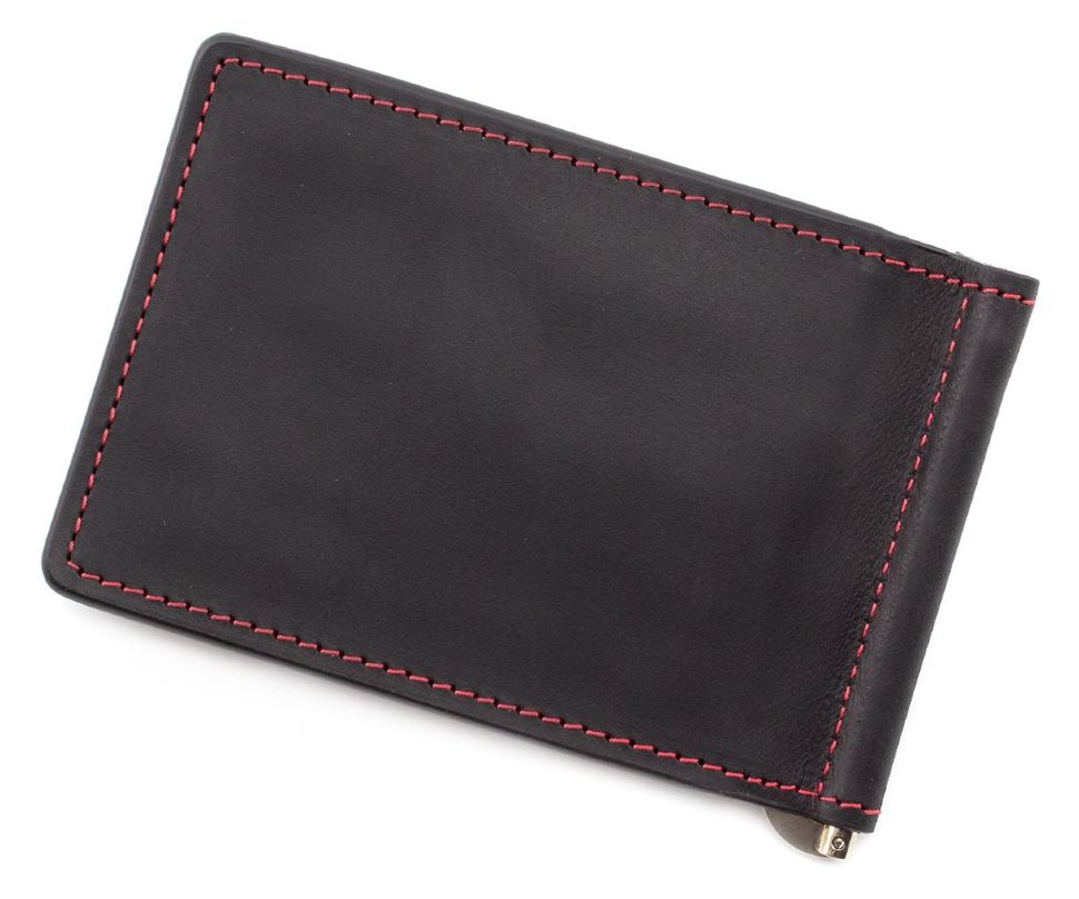 Стильный черно-красный зажим для купюр и карточек Grande Pelle (13104)