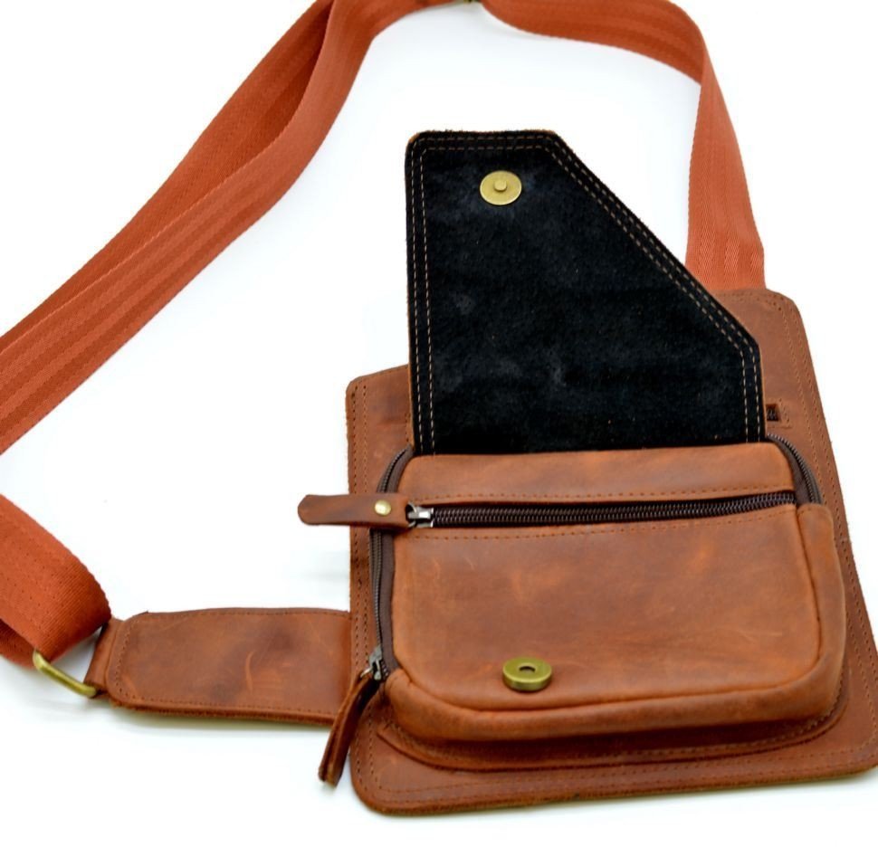 Тонкая мужская сумка-кобура из винтажной кожи рыжего цвета TARWA (19684)